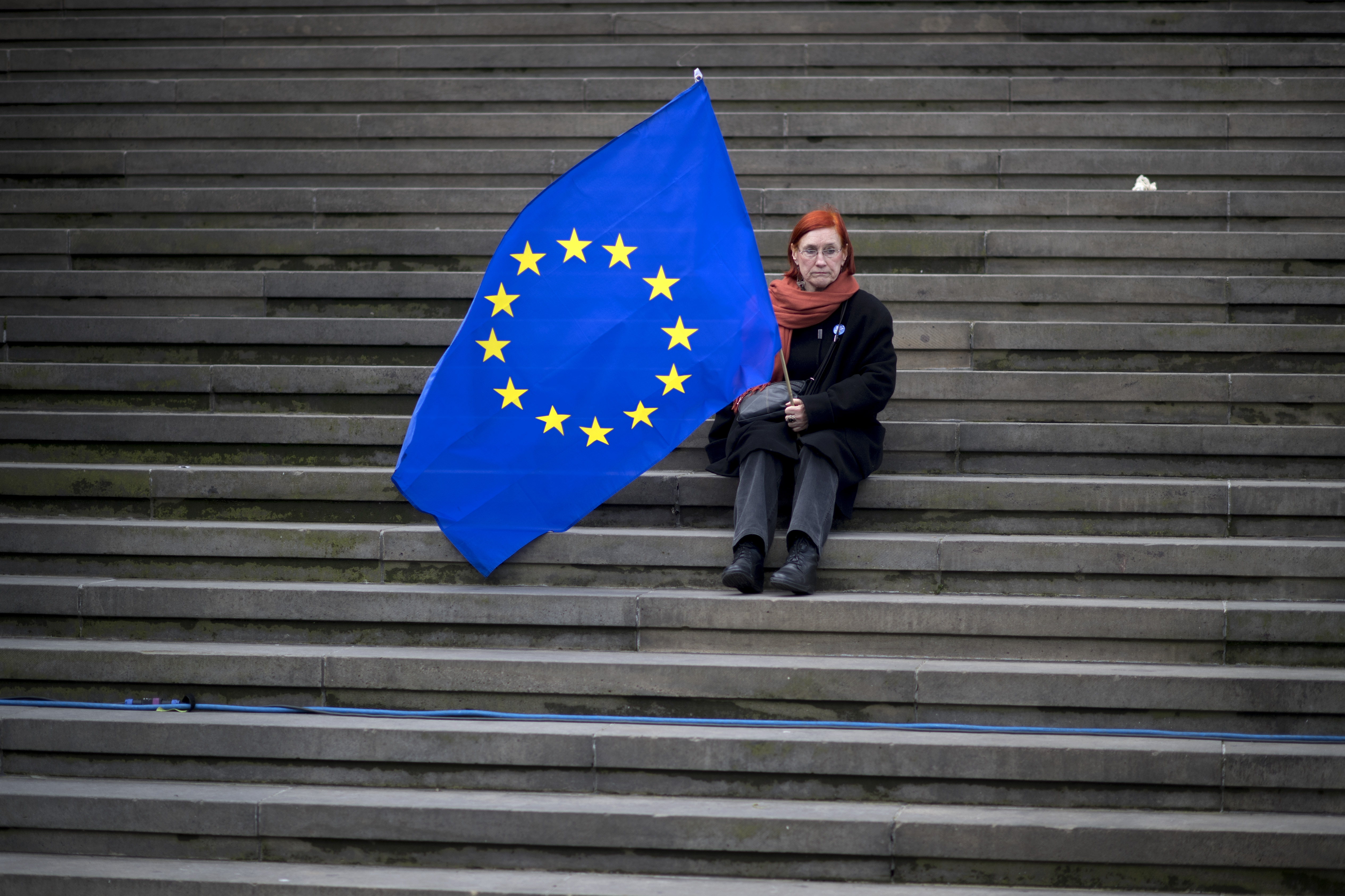 Demonstranten mit EU-Fahne auf der Kundgebung Pulse of Europe. Foto: © Stefan Boness / Visum / picturedesk.com